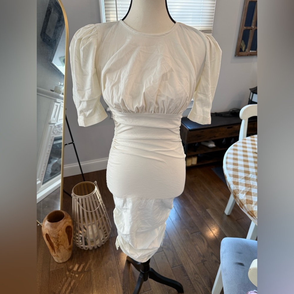 Dola Woman ruched Body con Chic White  Dress with side cut out